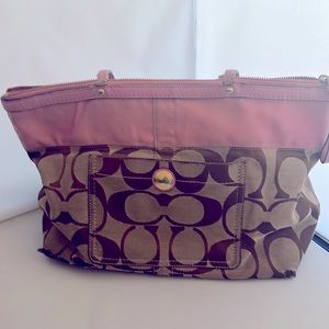 Coach Zipper Top Tote Bag Pink Signature Purse